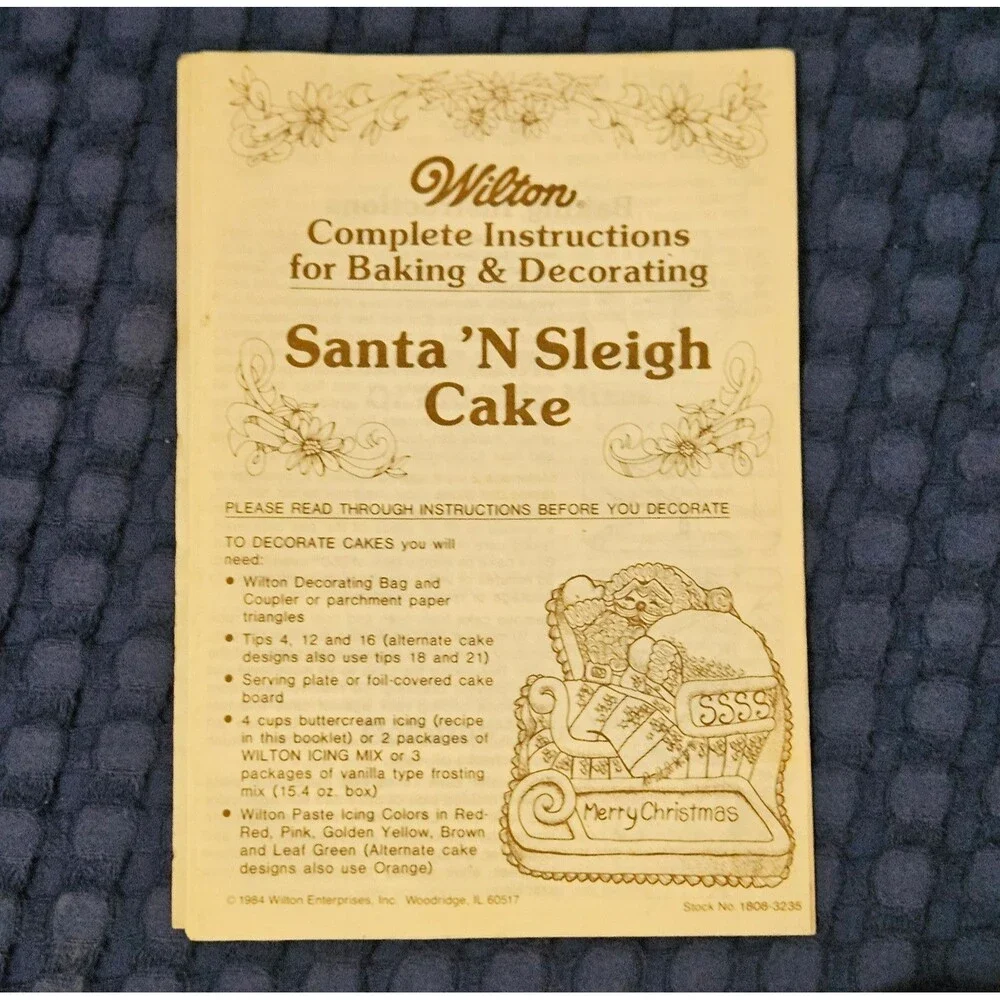 Vintage 1984 Wilton Santa N Sleigh Cake Pan 2105-3235 Christmas w/ Instructions